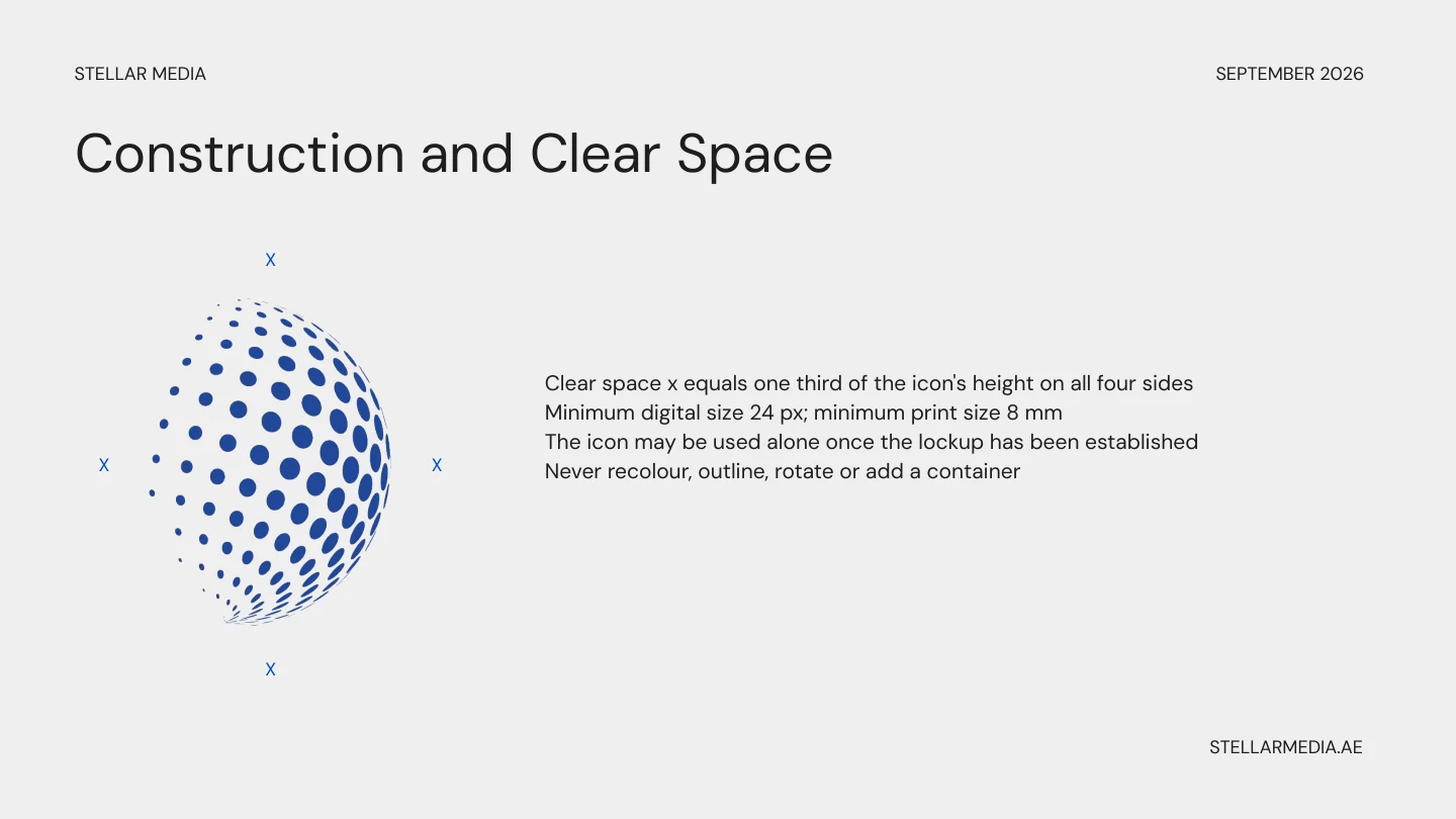 Logo Rebranding Facelift · Icon · Construction and clear space · Page 13