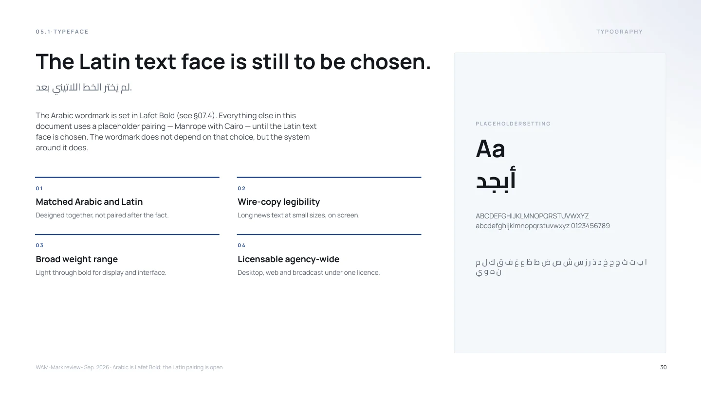 WAM Emirates Logo Rebrand · Wordmark · Supporting typography · Page 30